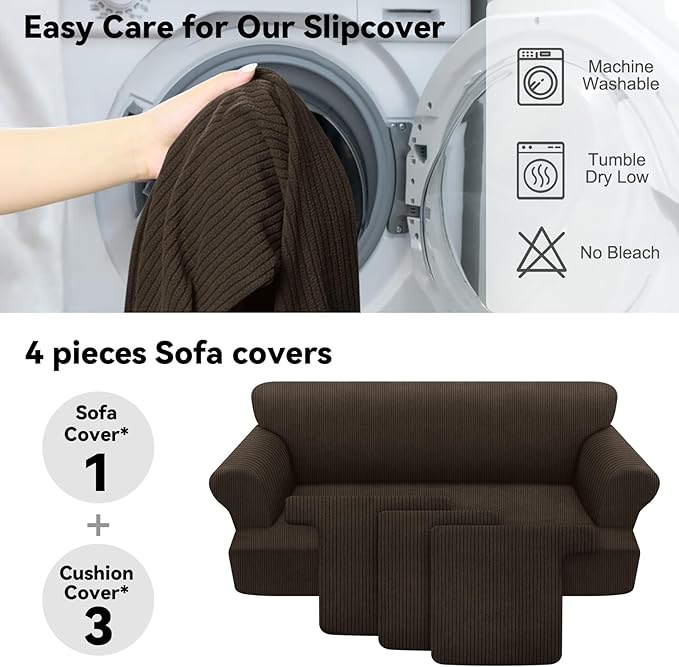 Waterproof Couch Cover 4-Piece Set Striped Sofa Slipcovers - Image 5