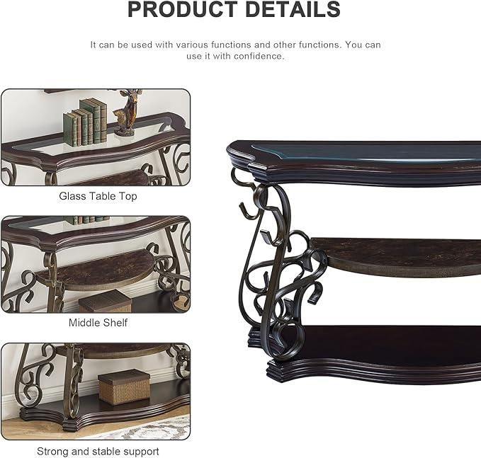 54'' Dark Brown Retro Wooden Sofa Table - Image 4