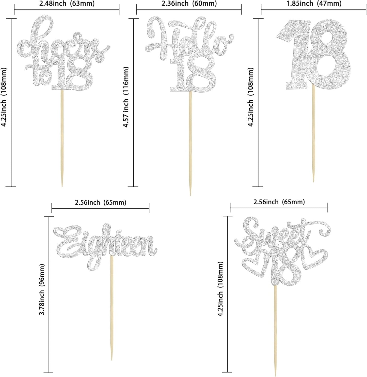 30Pcs18th Birthday Cupcake Toppers Eighteen Happy 18th Cupcake Picks Sweet 18 Cheers to 18 Cake Decorations for 18th Birthday Anniversary Party Supplies Silver Glitter