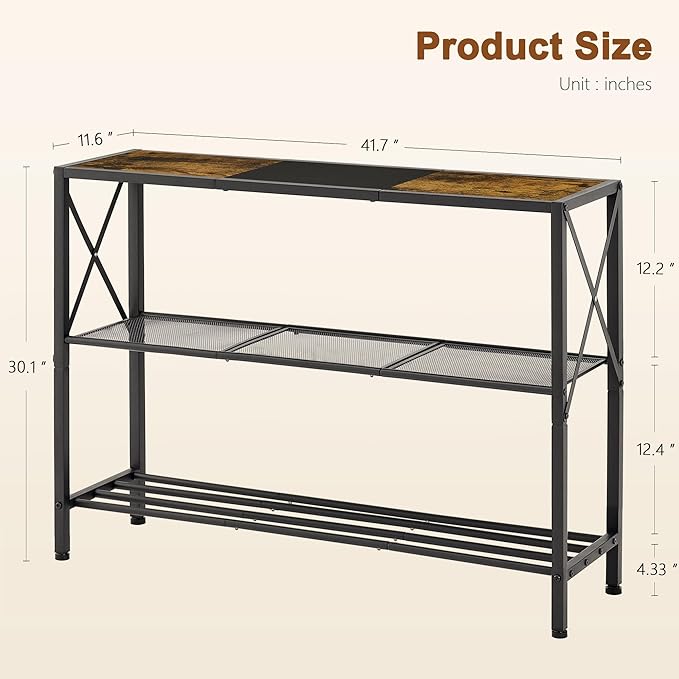 Hoctieon Industrial Console Table, 3 Tier Entryway Table, Hallway Table - Image 2