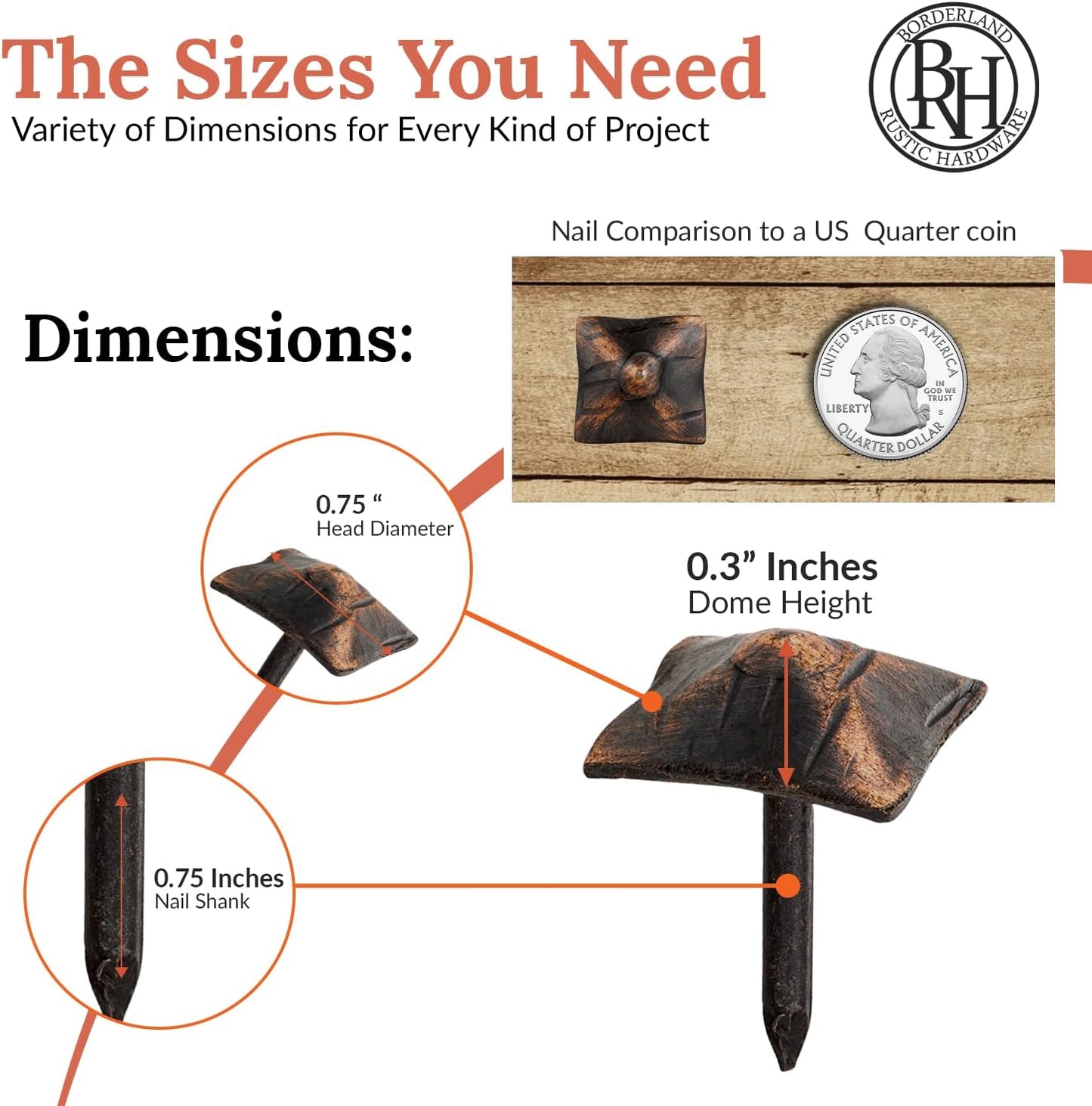 50 Pack 0.75" Square Head Iron Clavos Decorative Nails – Oil Rubbed Bronze – Handmade Rustic Square Fasteners for Farmhouse Shutters, Barn Doors, Shutters, Gates – Ornamental Wood Accent