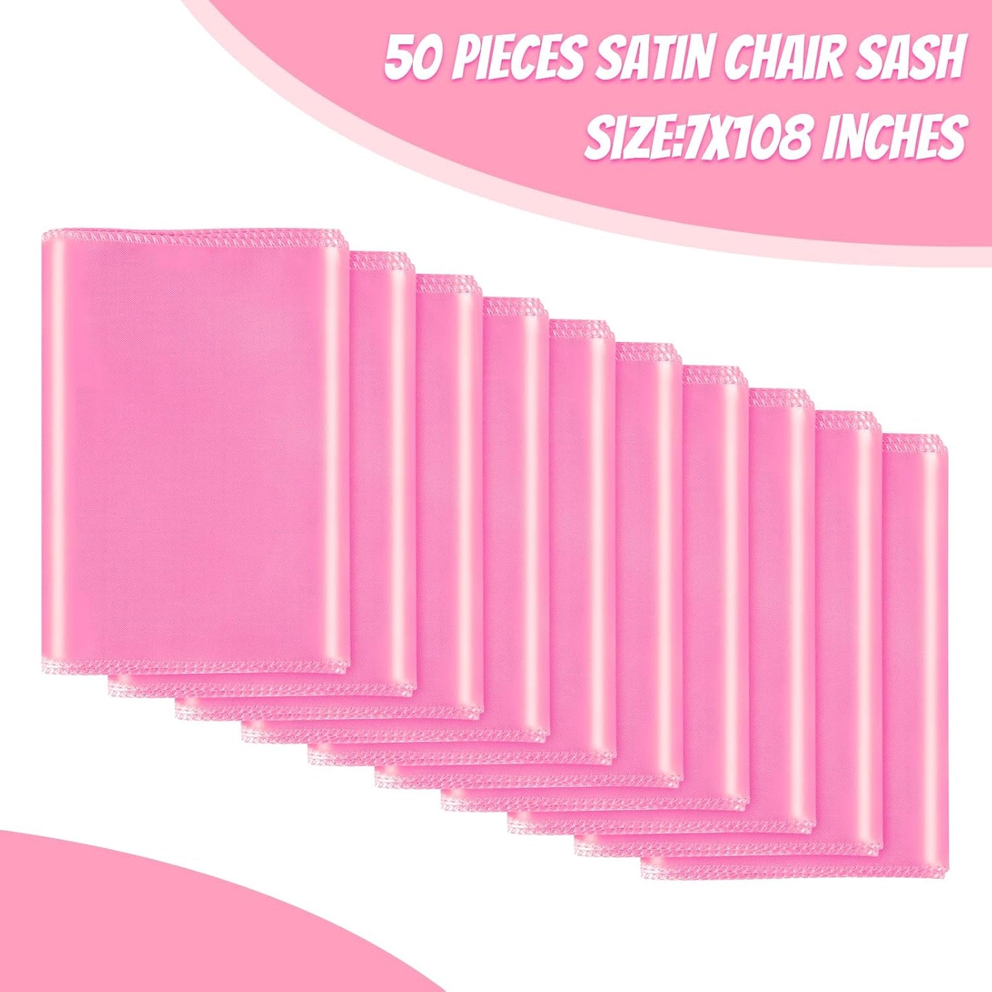 50 PCS Pink Satin Chair Sashes Bows Universal Chair Ribbon Ties Back Sash for Wedding Party Reception Events Banquets Hotel Event Chair Cover Decoration (7x108 inch)