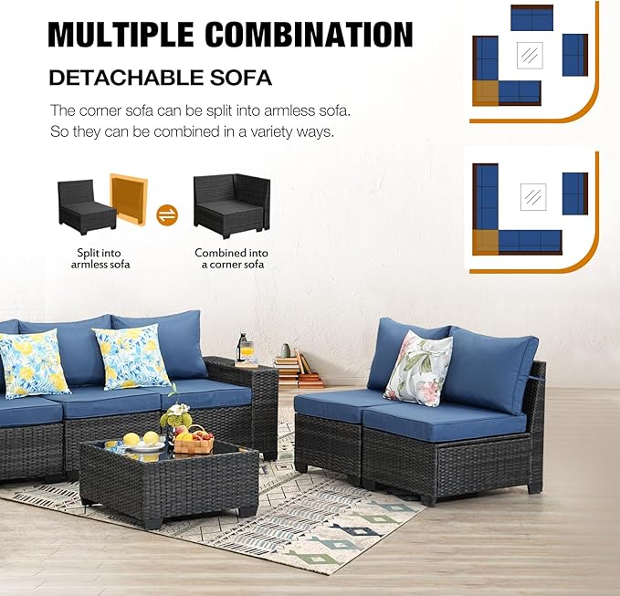 JOYURE 10 Pieces Patio Furniture Set All-Weather Outdoor Wicker Sectional - Image 6