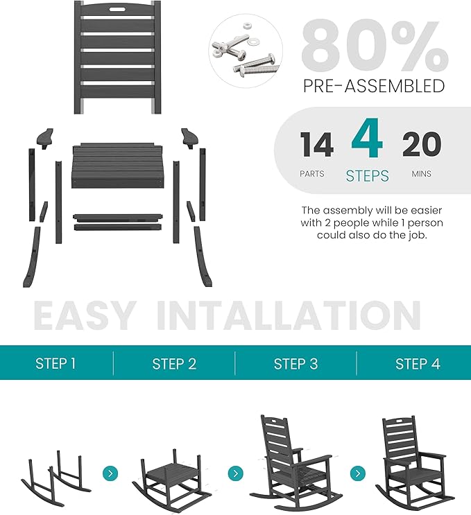 SERWALL Outdoor Rocking Chair, Oversized Rocking Chair - Image 8