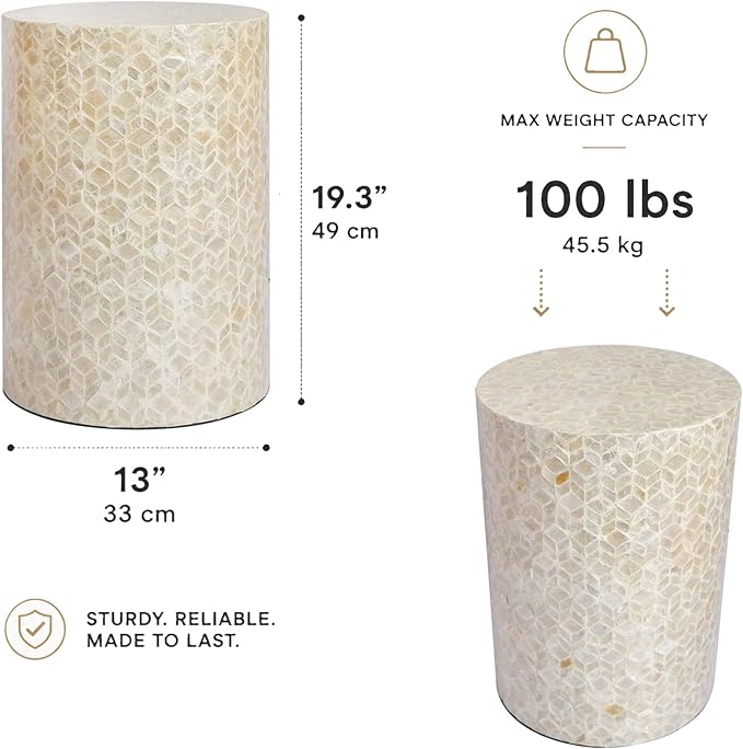 PEMAR Capiz Shell Cylinder Drum End Table Nacre Side Table Stool Round Drum - Image 3