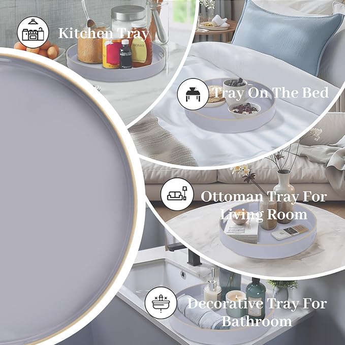 MAONAME 13" Gray Round Tray, Modern Round Decorative Trays - Image 7