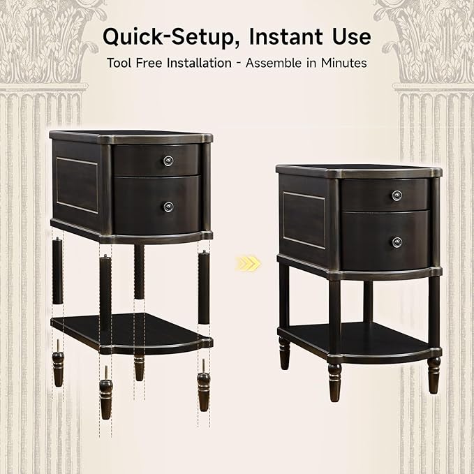 ONBRILL Narrow End Table with Charging Station, Pre-Assembled Nightstand with 2 - Image 7