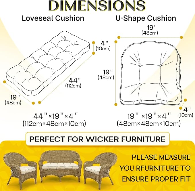 1 MIDDLE ONE Wicker Chair Cushions 3 Pieces Set - Image 2