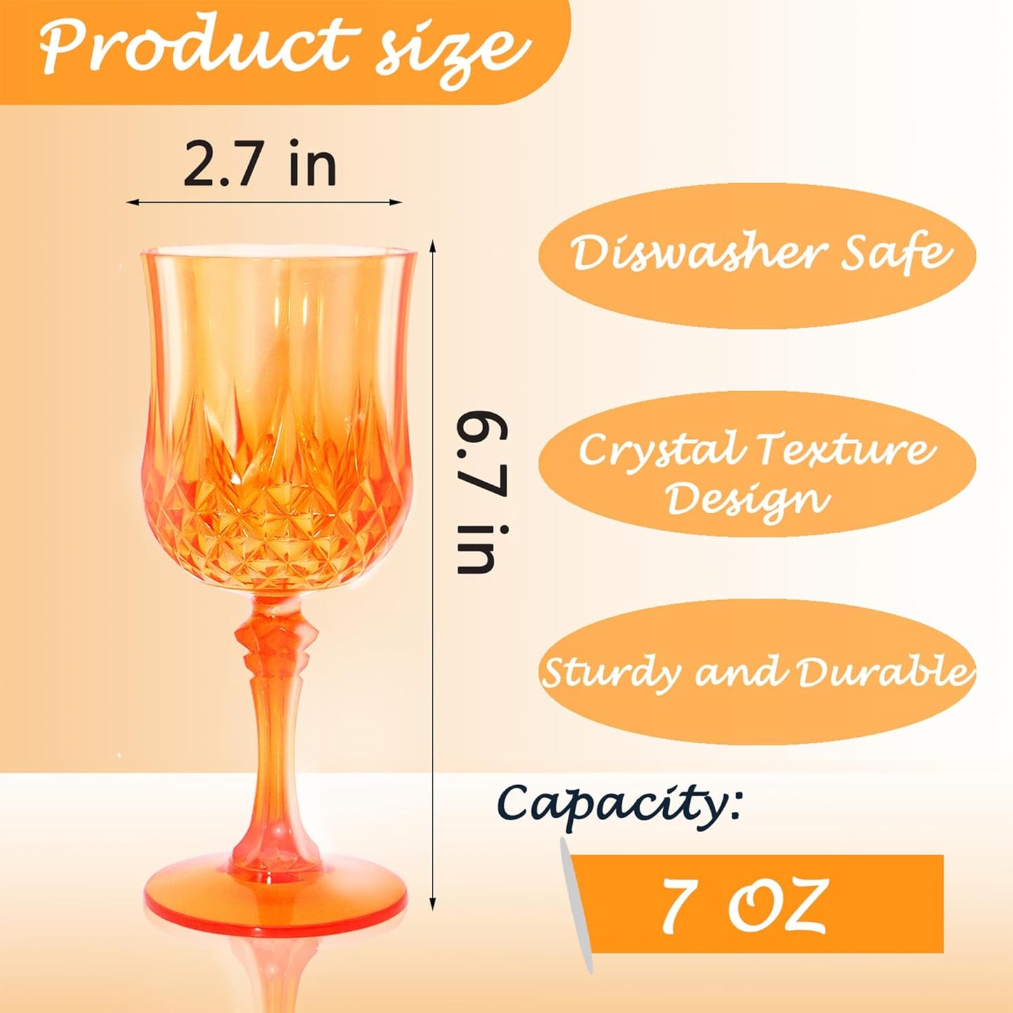 Plastic Wine Glasses，Plastic Goblets Vintage Style Cordial Drinking Glasses for Wedding Reception, Halloween Grand Event Party Supplies (48, Pumpkin orange)