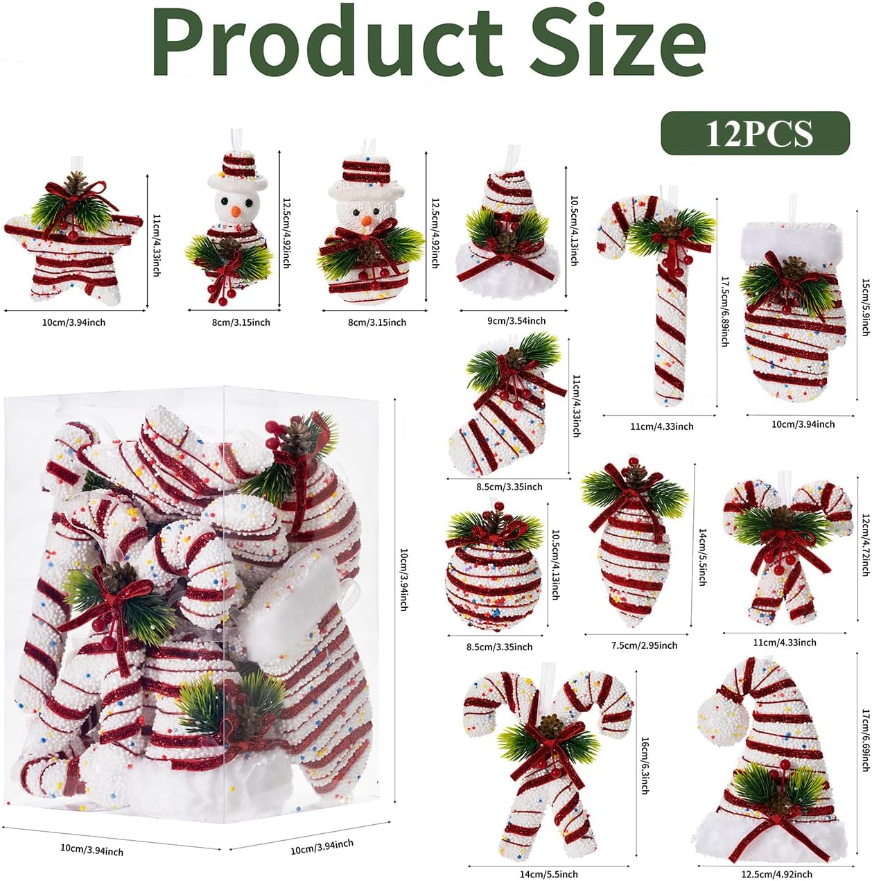 LANGXUN 12pcs Candy Land 2025 Xmas Birthday Party Wedding Suppiles Decoration, Hanging Candy Cane Christmas Tree Décor, Christmas Decorative Hanging Ornaments Crafts