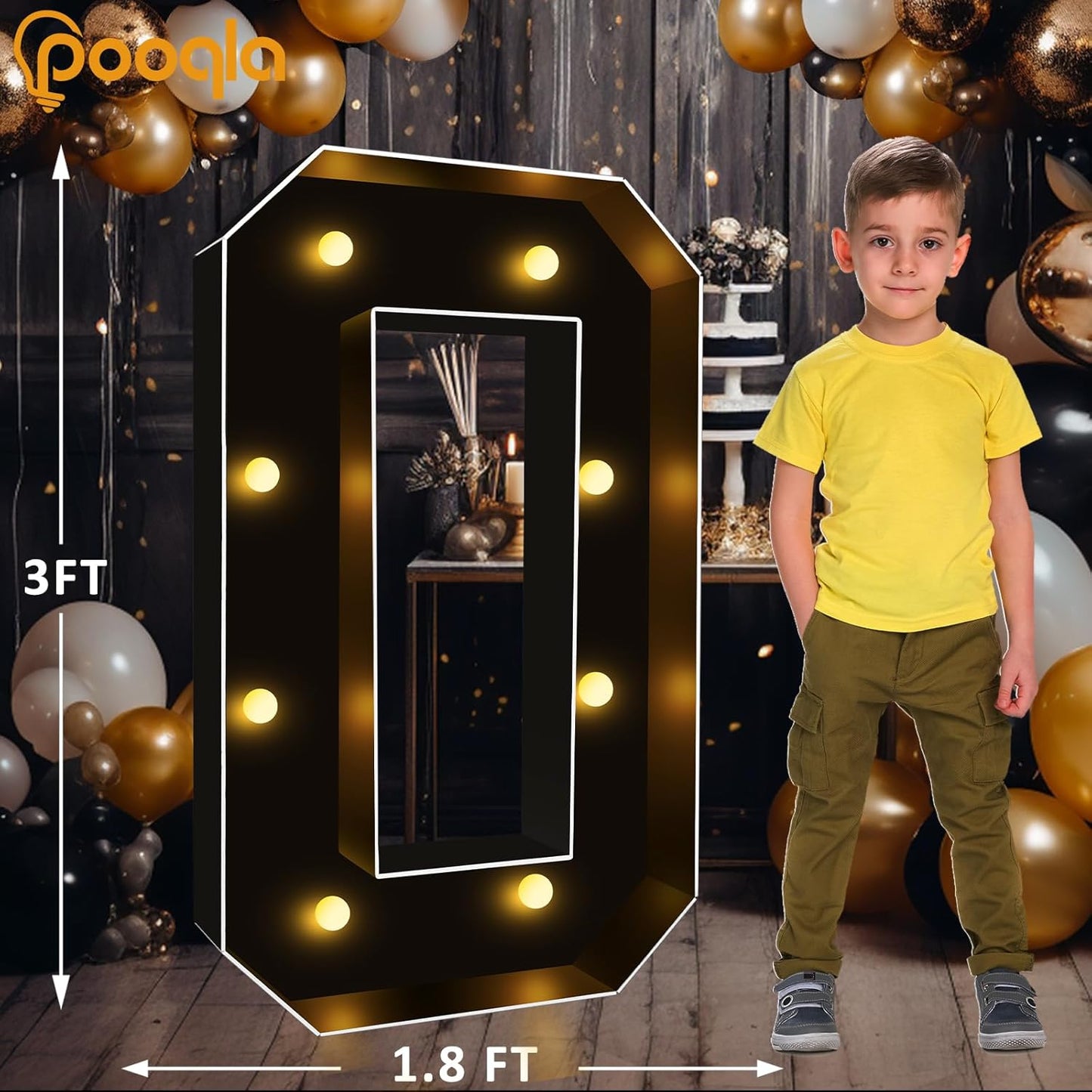 Pooqla 3FT Marquee Light Up Numbers, Black Lighted Party Decor for her him Women Men, Giant Mosaic Light Up Numbers for 10th 20th 30th Birthday Anniversary Decoration, Number 0