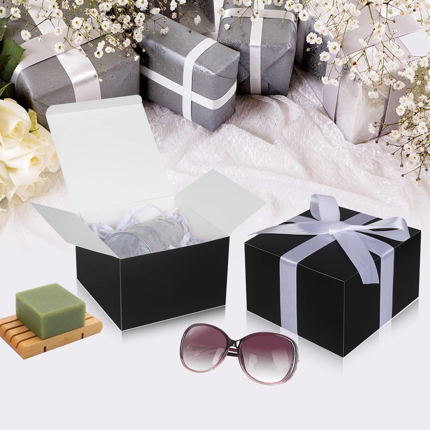COTOPHER Small Gift Boxes 10 Pack 6x6x4 inches Black Gift Boxes with Lids for Gifts, Crafting, Wedding Party Favor, Cupcake Box, Candy, Bridesmaids Proposal Box