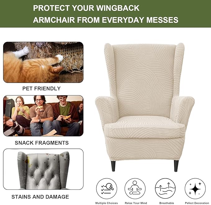 HAOYONG Wing Chair Slipcovers Printed Wingback Chair Covers 2 Pieces Wingback - Image 5