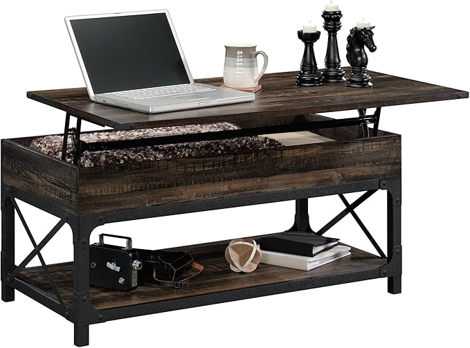 Industrial Lift Top Coffee Table 41 in, Wood Living Room Table - Image 3