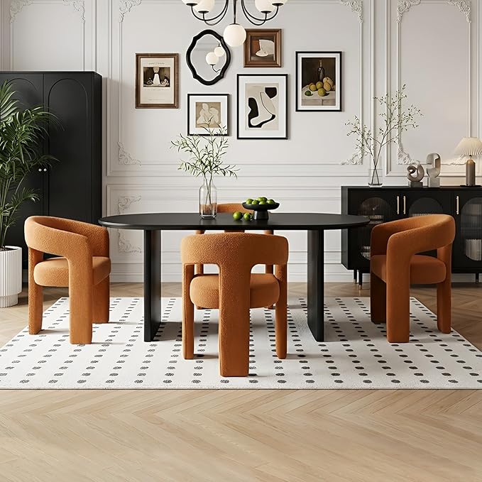 Modern Sherpa Dining Chairs Set of 4, Upholstered Barrel Chairs by QUINJAY