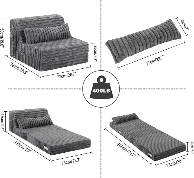 Tiita Folding Sofa Bed Single Size, Convertible Sleeper Chair Mattress - Image 2