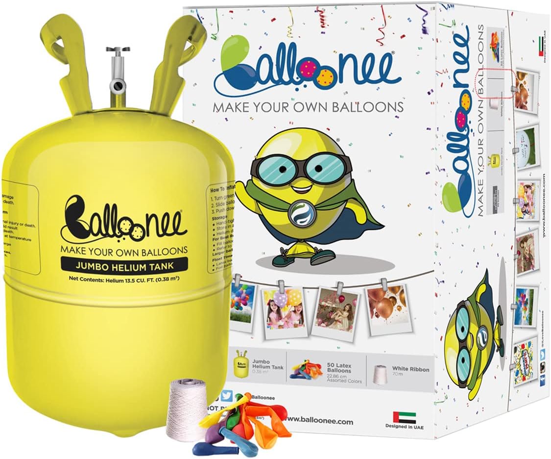 Jumbo Disposable Helium Party Kit - Pack of 3, Helium Tank for Balloons At Home, 13.5 Cu Ft Helium Balloon Pump Kit with 150 Assorted Latex Balloons, Portable for Celebrations