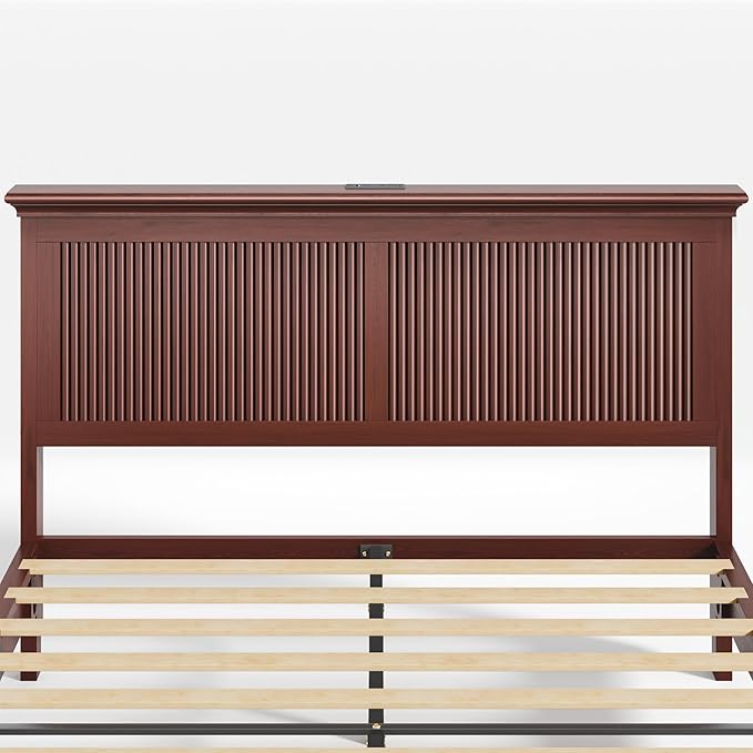 Lifezone Queen Bed Frame with Headboard, Solid Wood Bed Frame Queen Size with - Image 10
