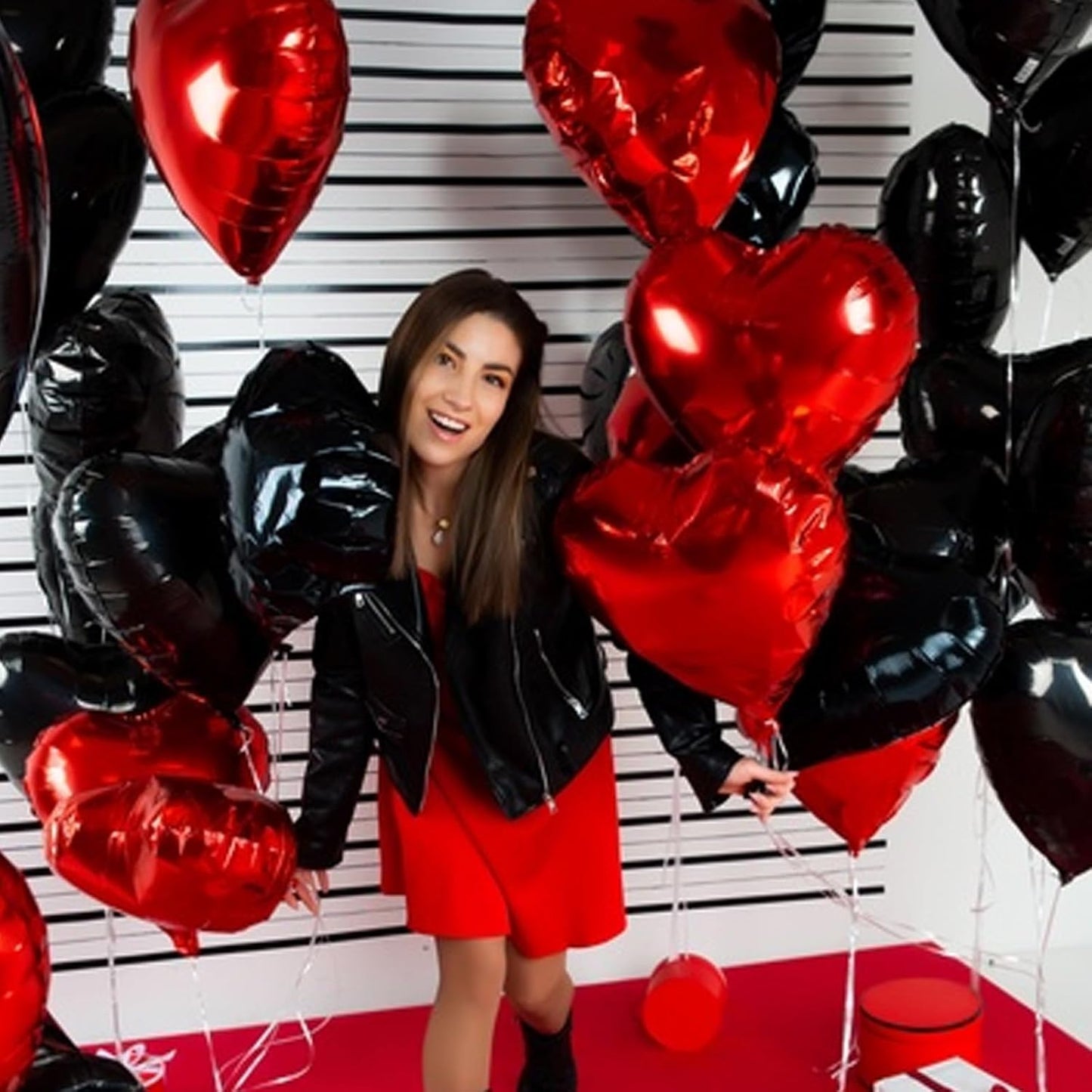 Red Black Heart Balloons, 18 Inch Red and Black Heart Shape Balloon, 12PCS Black Red Helium Foil Love Heart Balloon for Birthday Bridal Shower Engagement Wedding Valentine Party Decorations