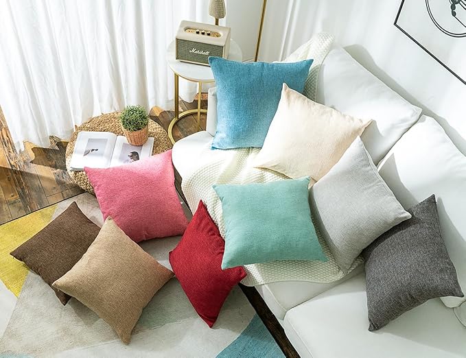 Stellhome Set of 2 Decorative Linen Throw Pillow Covers Square Farmhouse Burlap - Image 4