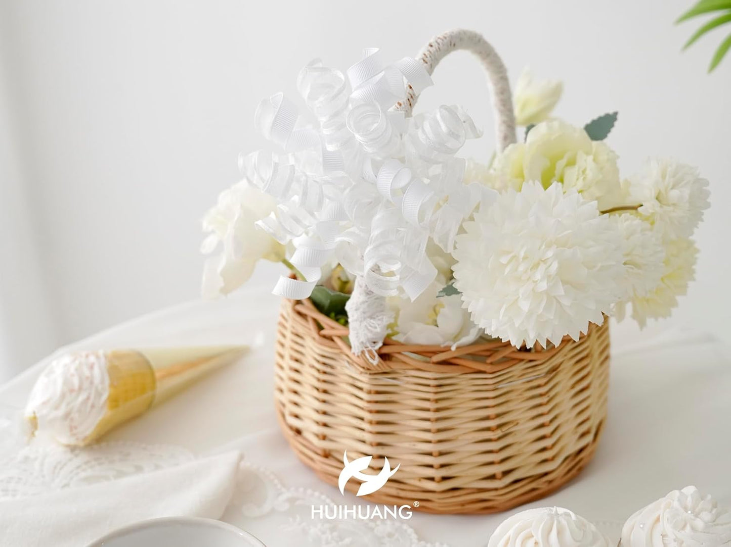 HUIHUANG White Bows for Gift Wrapping Christmas Gift Bows 5 inch x 8 Counts Self-Adhesive Curly Ribbon Bow for Presents, Paper Bag, Party Favors, Wrapping Accessories, Wedding Decor