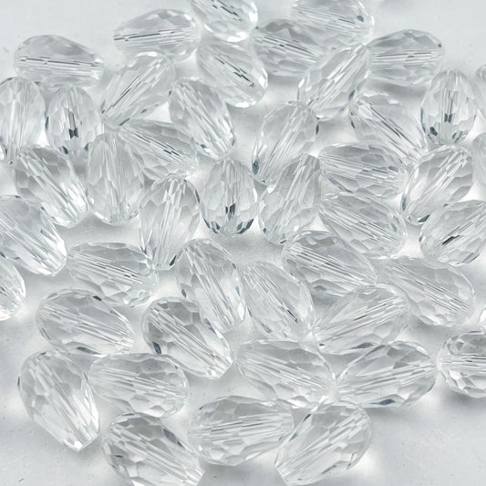 50pcs 10x15mm Teardrop Crystal Glass Beads for Jewelry Making, Faceted Vertical Hole Teardrop Glass Spacer Beads for Wind Chimes Bracelet Earring Necklace DIY Craft(Transparent)