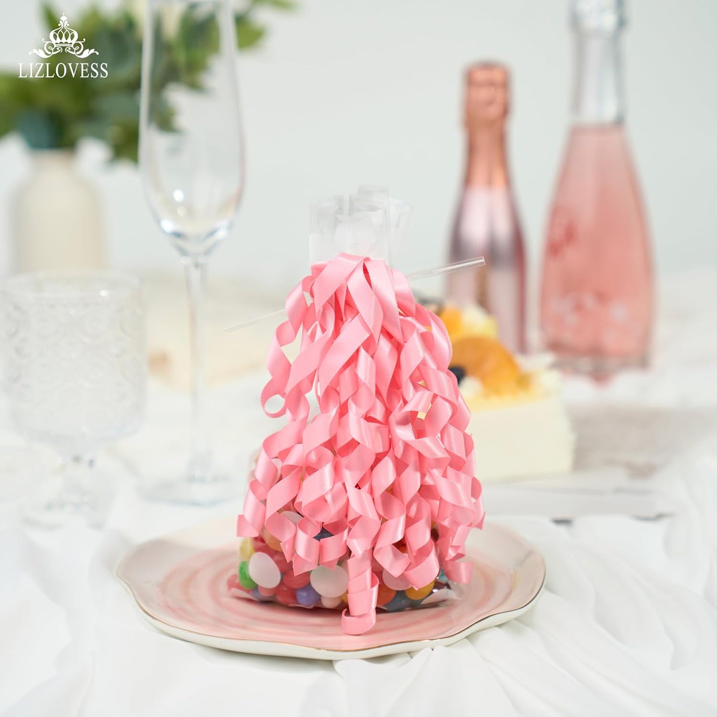 6 Inch Pink Curly Bows for Gift Wrapping Set of 6, Self Adhesive Bows Pink Gift Bows for Presents, Satin Ribbon Bows for Birthday, Wedding, Christmas, Bridal Shower, Gift Wrap Accessory