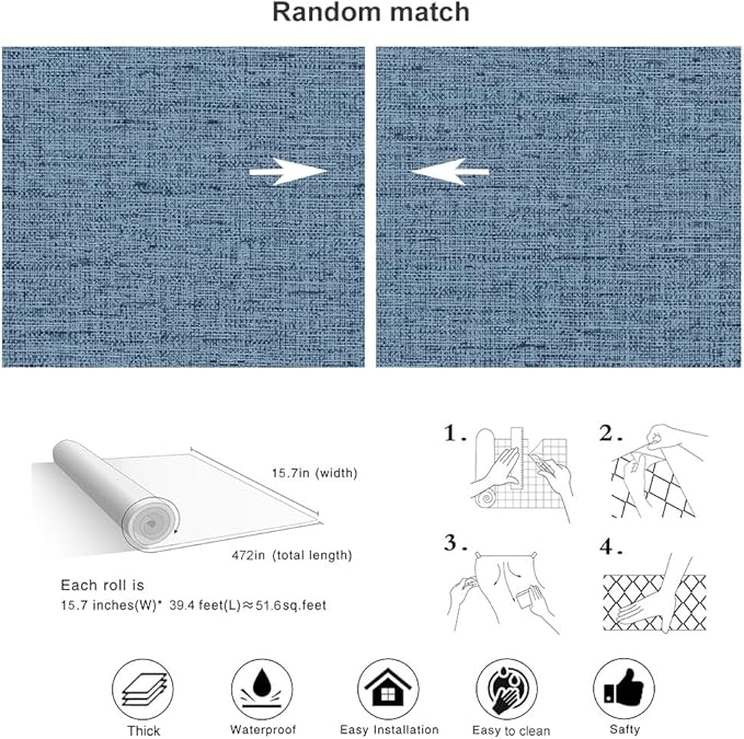 Blue Grasscloth Wallpaper Peel and Stick 472inch Textured Linen Contact Paper - Image 4