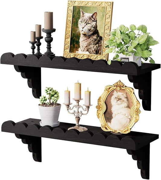 QsQueen Scalloped Wood Wall Shelf – 17 Inch Floating Shelf by QsQueen
