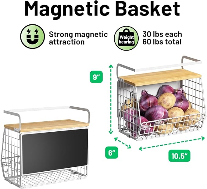 Magnetic Shelf for Fridge with Wood Lid, Fruit Potato and Onion Storage Bins - Image 5