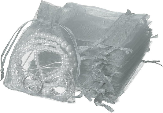 uxcell 50 Pcs Organza Gift Bags, 2.7x3.5 Inch Drawstring Pouches Jewelry Gift Bags, Small Wedding Favor Pouches for Christmas Birthday Wedding Goodie Candy Candle, Gray