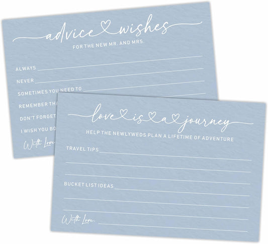 Wedding Advice Cards -Pack Of 30 Wishes For The New Mr & Mrs Wedding,Love Is A Journey Cards - Bride and Groom Newlyweds Bridal Shower Party Decoration,Games(Blue) - A02