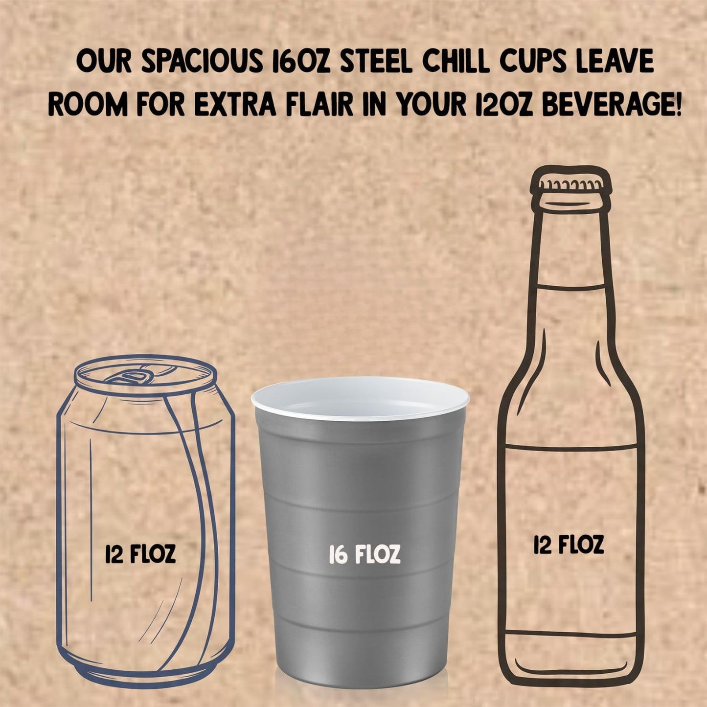 16 oz. Party Cups, Perfect for Cold Drinks, Sturdy & Durable, Disposable and 100% Recyclable, Made in USA, Gray, 180 Count