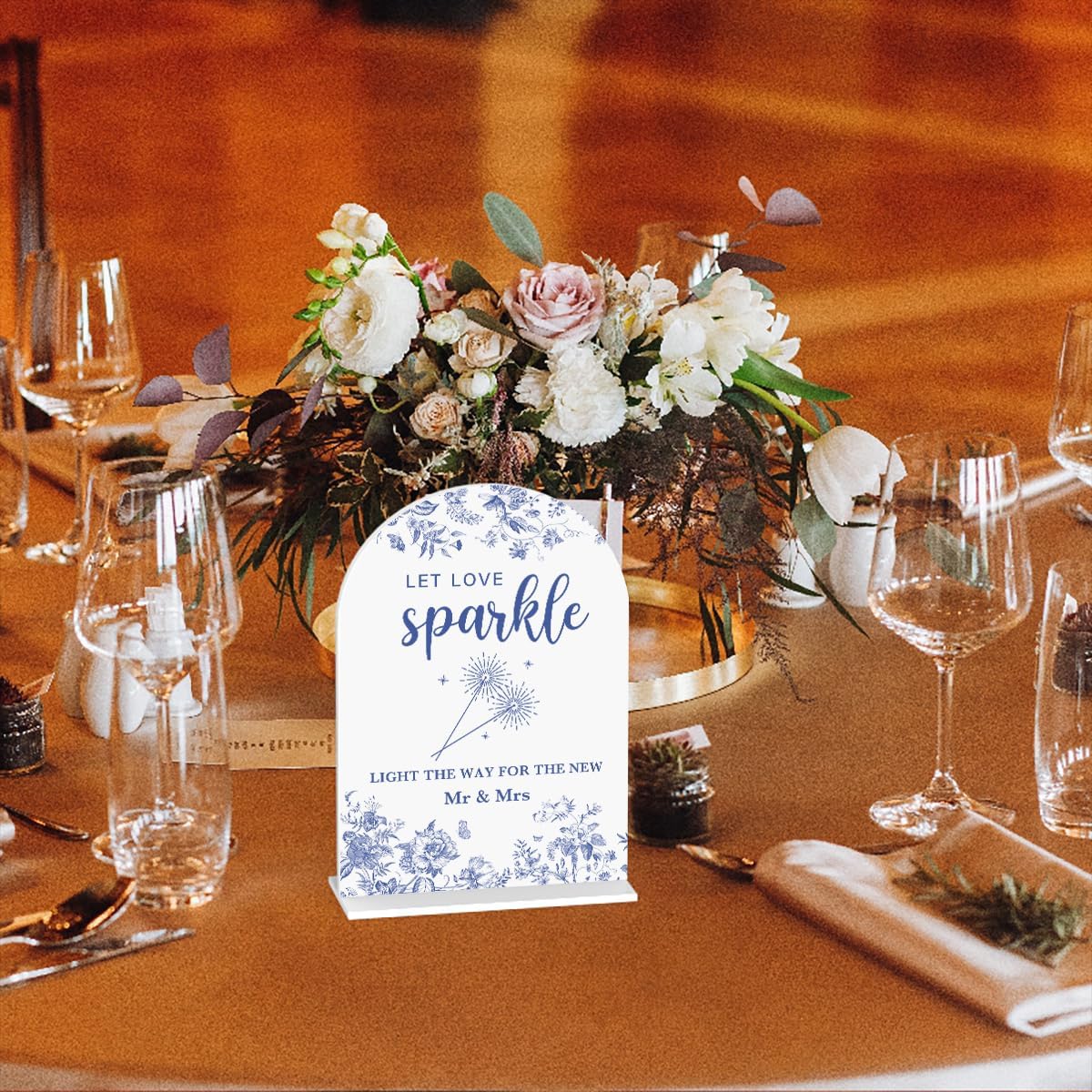 Acrylic Wedding Signs, Dusty Blue Wedding Decor, Blue Weddings Decor, Let Love Sparkle Signs for Reception, Modern Calligraphy Arch Acrylic Table Top Sign for Weddings Parties Dinners (White)