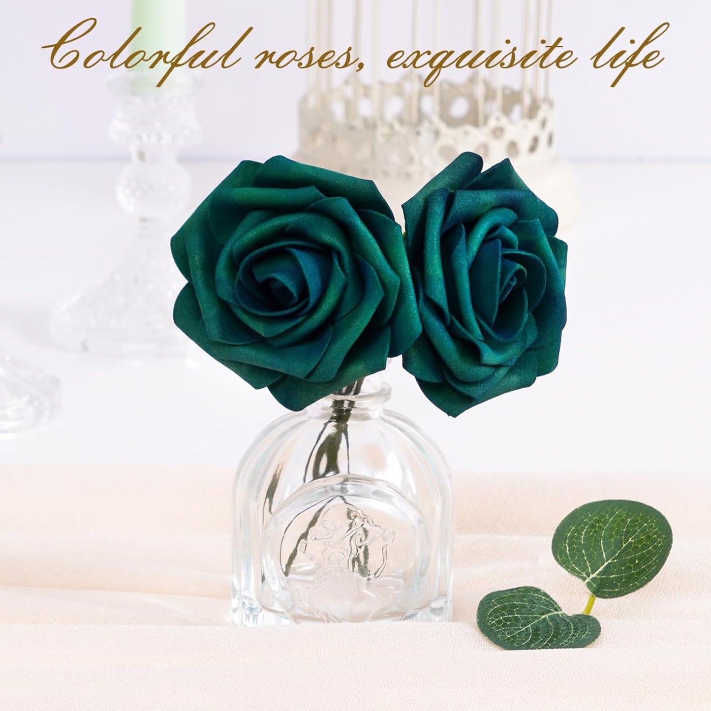 BLEUM CADE 16Pcs Artificial Flowers Fake Roses with Stems, Army Green Boxed Foam Roses for DIY Bouquets Centerpieces Wedding Party Arrangement Bridal Shower Decor