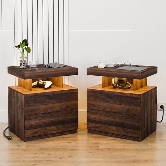 HOMMPA Set of 2 Rustic Nightstand by Hommpa