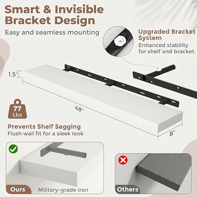 FLYJOE Floating Shelves for Wall, 48 Inch Floating Shelves Set of 2, Kitchen - Image 2