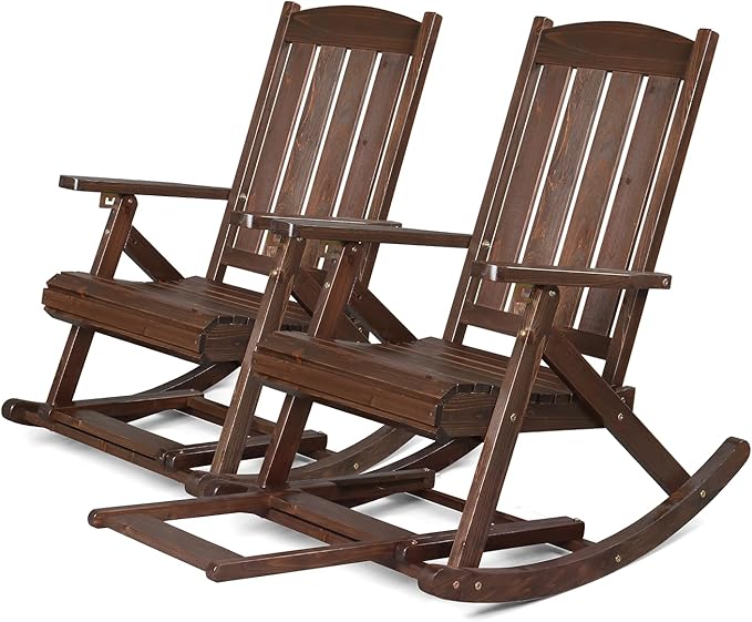 VINGLI Wooden Porch Rocking Chair, Heavy Duty Outdoor Rocking Chair by VINGLI