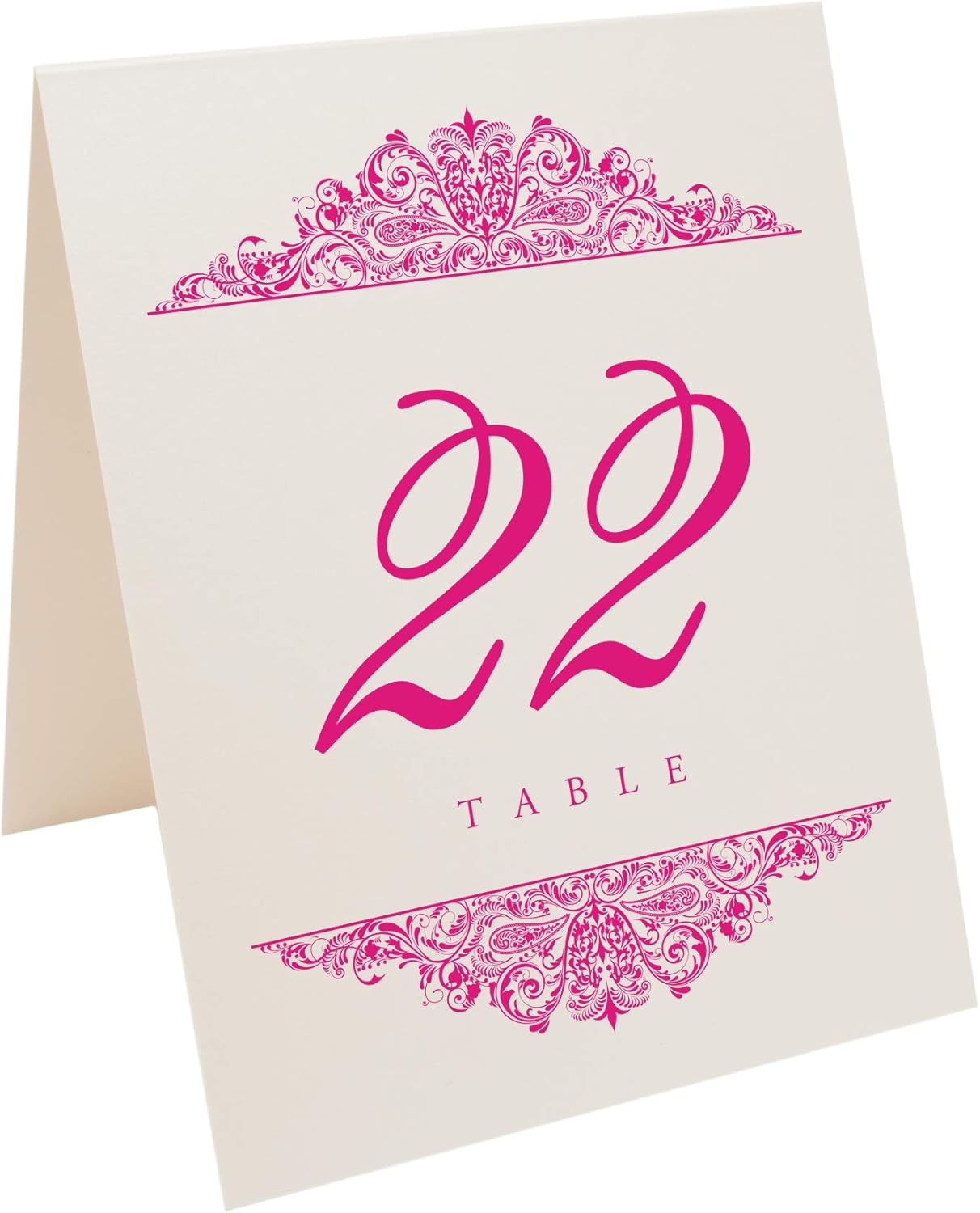 Paisley Wedding Table Numbers (Select Color/Quantity), Champagne, Fuschia, 1-200, Double Sided, Tent or Use in a Stand, Great for Parties & Restaurants - Made in the USA