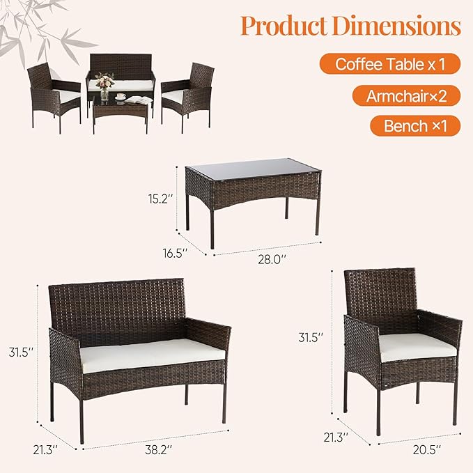 Sweetcrispy 4-Piece Patio Furniture Set, Weather-Resistant PE Rattan Wicker - Image 3