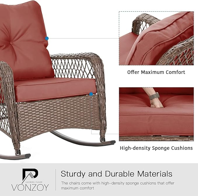 Patio Furniture Set 3 Pieces, Rocking Bistro Set - Image 5