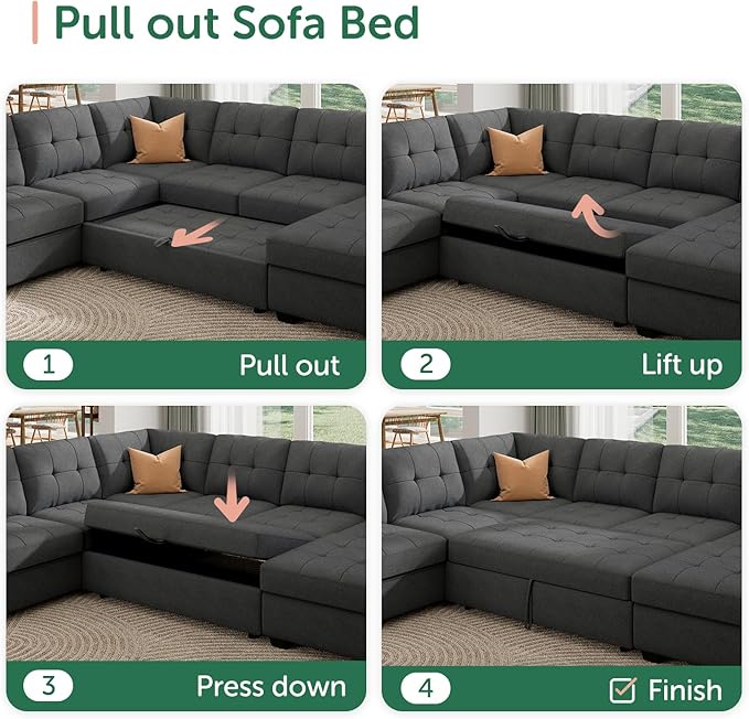 HONBAY Sectional Sleeper Sofa Pull Out Bed - Image 6
