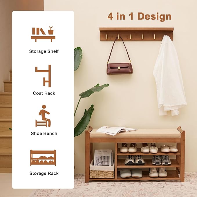 PETKABOO Hall Tree with Bench and Shoe Storage, Coat Rack Shoe Bench Set with - Image 9