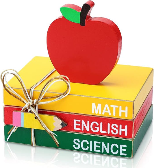Pinkunn 4 Pcs Back to School Table Decorations, Wooden Apple Centerpiece Stacks by Pinkunn