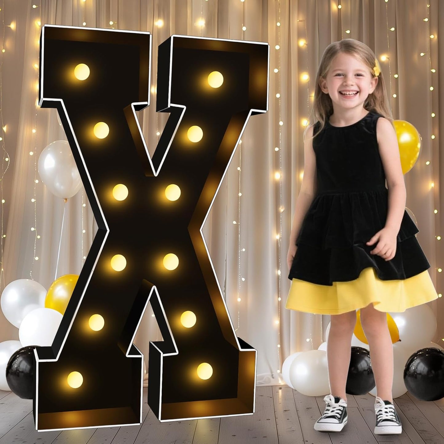 Pooqla 3FT Marquee Light Up Letters, Black LED Party Decor Large Marquee Letters 3 Feet Tall, Giant Mosaic Letter for Birthday Graduation Anniversary Wedding Decoration, Letter X