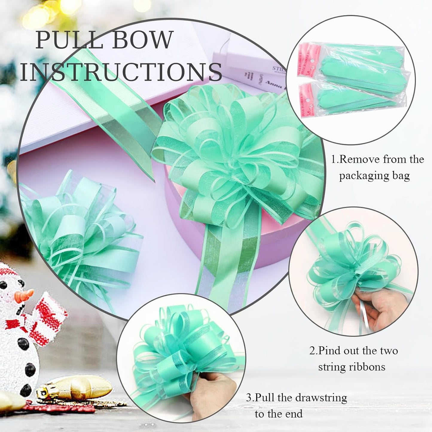 6 Pieces Large Pull Bows,6 inches,Bow for Gift Wrapping,Pull Bows for Christmas Party Birthday Gift Wedding Baskets,Valentine's Day Gift Decorations, Flower Decorations (Blue-green), BE-03