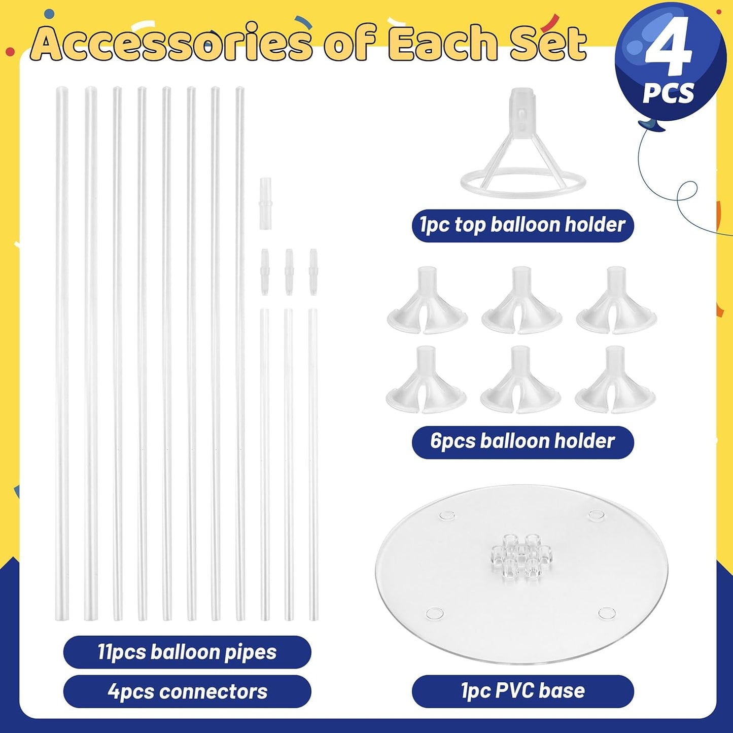 JOYYPOP 4 Sets 28 Inch Balloon Stand Kit, Balloon Holder Stickers Table Decoration Party Birthday Wedding Balloon Supplies Accessories