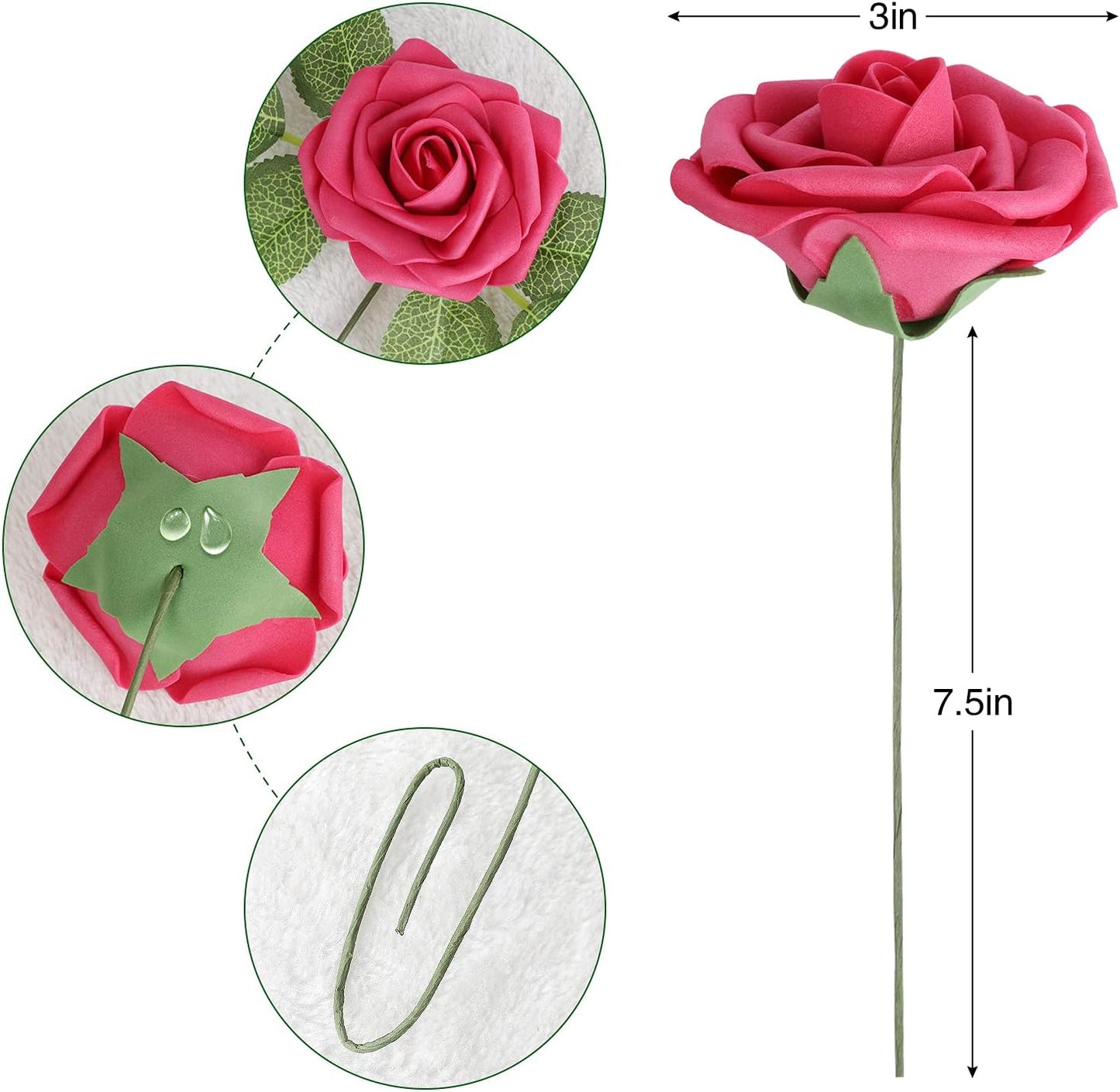 AmyHomie Artificial Flower Seriesa Red Rose 25pcs Real Looking Fake Roses w/Stem for DIY Wedding Bouquets Centerpieces Arrangements Party Baby Shower Home Decorations