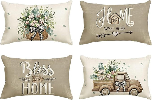AVOIN Colorlife Bless Our Home Farmhouse Eucalyptus Leaves Throw Pillow Covers by AVOINcolorlife