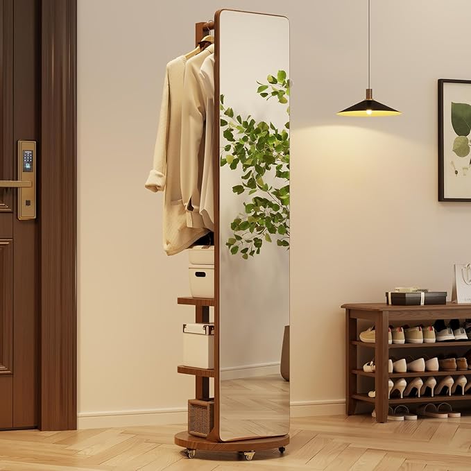 WoodsWhisper Full Length Mirror Coat Rack Solid Wood Floor Mirror 66"x12" Full by Unknown